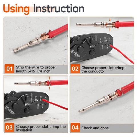 Open Barrel Terminal Crimp Tool Five Cavities For 24 To 14 AWG Non Insulated instruction steps