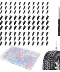 All In One Tire Repair Kit With 100 Pcs Rubber Nails And 3 Plug Sizes For Quick Puncture Fixes, screwdriver, storage box.