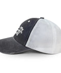 Men's Adjustable Outdoor Trucker Hat With Breathable Mesh, side view showing white mesh and black front panel