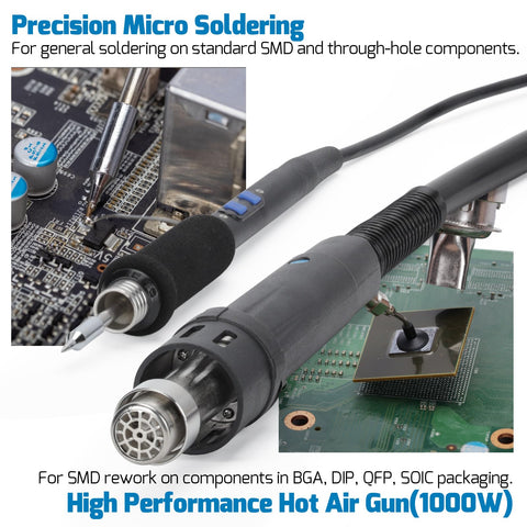 2 In 1 Soldering Station And Hot Air Rework Station Beast Mode Heavy Duty 1000W Kit with precision soldering iron and hot air gun