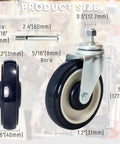 Shopping Cart Wheels Replacement Set 5 Inch TPU Casters shown with dimensions and hardware, includes 2 stemless and 2 stem threaded wheels
