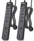 10 Foot Surge Protector Power Strip With 5 Widely Spaced Outlets And 3 USB Ports Heavy Duty Extension Cord For Home Office Computer And Electronics 1875W 15A Let You Charge Up To 8 Gadgets At Once, black braided cord