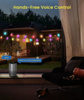 Smart RGB Outdoor String Lights 96ft With Independent Bulb Color Control illuminating a patio via hands-free voice control