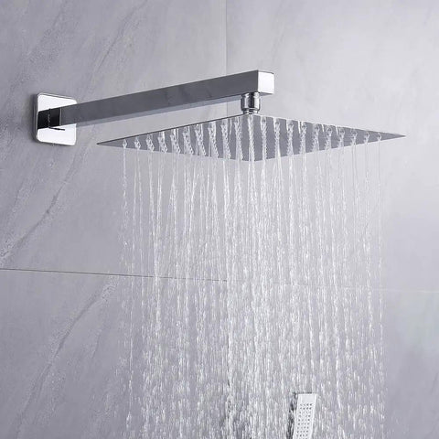 Wall Mounted Rainfall Shower System With 10 Inch Rain Shower Head And Handheld Kit Chrome Finish in use