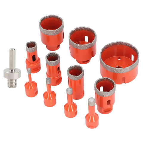 Top Notch 11 Piece Hole Saw Kit For Ceramic Tile And Marble Drilling With M14 Shanks For Precise Granite Holes That Make Your DIY Projects Look Totally Sick And Super Efficient. 11-piece orange diamond hole saw set with M14 adapter