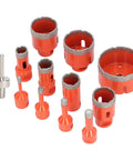 Awesome 11 Piece Hole Saw Kit For Tile And Marble 6 To 68 Mm Vacuum Brazed Drill Bits With Hex Shank Adapter Perfect For Granite Ceramic Home Improvement Projects And Serious DIYers Who Need Reliable Cuts Every Single Time. 11-piece orange diamond hole saw kit with hex shank adapter