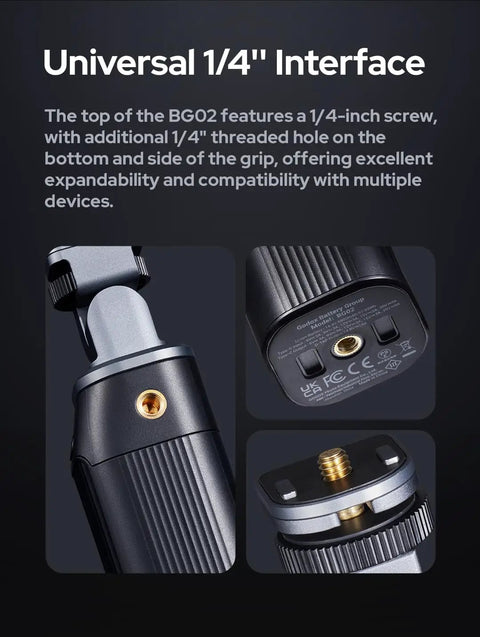 Close-up showing Universal 1/4 inch Interface of BG02 Battery Grip 14.4V 6600mAh D Tap USB C For AD200 Pro II And ML LED Light