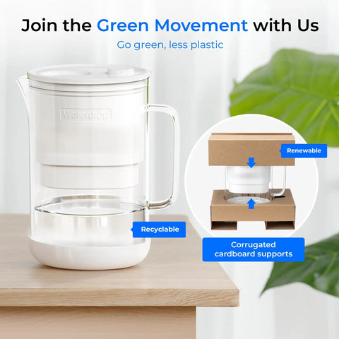 10 Cup Large Glass Water Filter Pitcher Dope Clean Design Eco Friendly BPA Free White That Removes Chlorine PFOA PFOS
