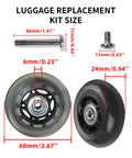 Heavy Duty Suitcase Wheels Replacement Set With Tough Rubber 360 Swivel Casters and precision bearings dimensions and components.