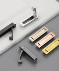 Sleek Two Pack Recessed Pocket Door Pulls With Zero Fuss Flush Mount Design And Comfortable Finger Groove For Seamless Sliding Interior Doors And Modern Home Furniture In Brushed Brass, shown with various colors.