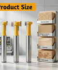 Top Shelf Kickass Keyhole Router Bit Set Includes 3 Piece T Slot T Track Bits With One Quarter Inch Shank displayed with wood samples