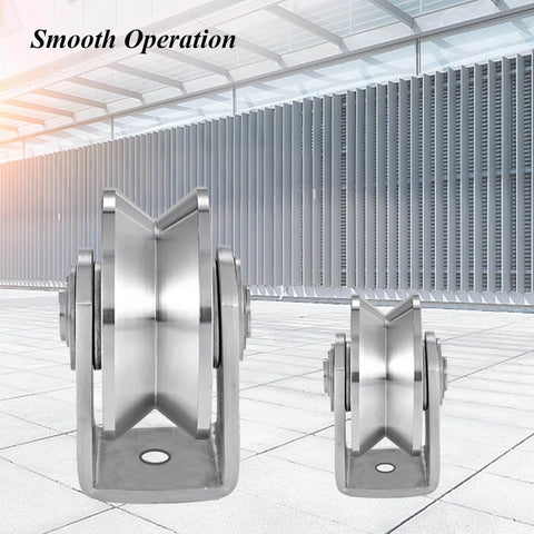 V Groove Wheel Set Stainless Steel Heavy Duty Wire Rope Pulley Block Sliding Gate Rollers on solid surface
