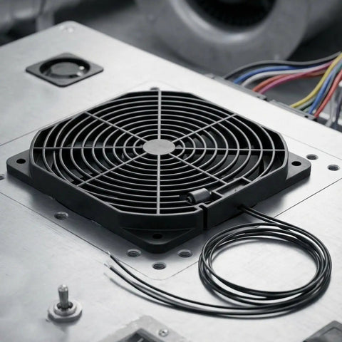Airflow Monitor For HVAC Systems With 50 Meters Per Second Switch NC Open On Flow 240V AC DC Ready Detects Fan Failure And Triggers Alarm For Quick No Nonsense Airflow Loss Alerts, black grille with wiring