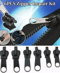 6PCS zipper repair kit with black zipper pulls displayed against a blue background, highlighting universal zip slider teeth zippers
