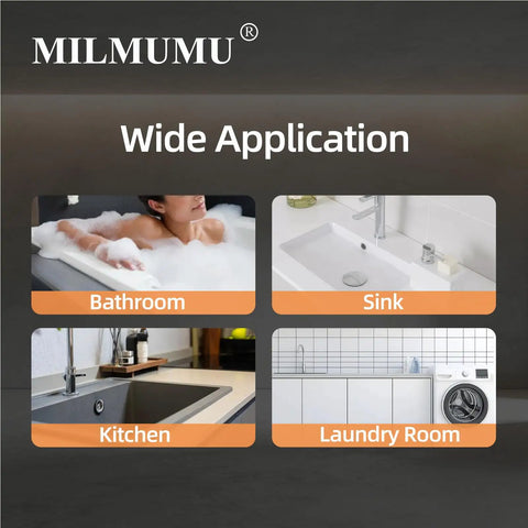 Heavy Duty Tub Drain Extractor Kicks Out Stubborn Bathroom Clogs Fast Fits 1.52 To 1.70 Inches shown in bathroom, sink, kitchen, and laundry applications.