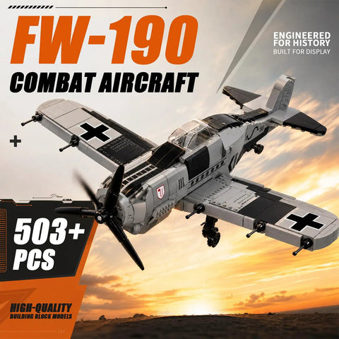 FW190 Fighter Jet Building Block Set 503 Pieces For Adults And Teens Epic Dope Build With Authentic Camouflage And Historic WW2 Details.
