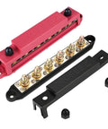 Power Distribution Block Bus Bar Kit With 6 3 By 8 Inch Posts And 10 No. 8 Terminal Screws, 48V DC 250A Beefy Continuous Rating, Red And Black Pair