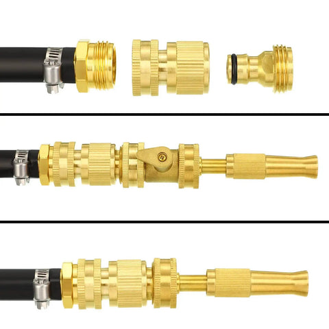 Five Set Garden Hose Quick Connect Fittings Brass Quick Connectors Three Quarter Inch GHT Includes Extra Rubber Washers
