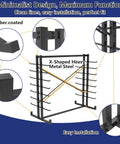 Rock Solid Double Sided Lumber And Pipe Storage Rack With Reinforced Cross Bracing Holding Two Thousand Pounds, showing X-shaped heavy metal steel design.