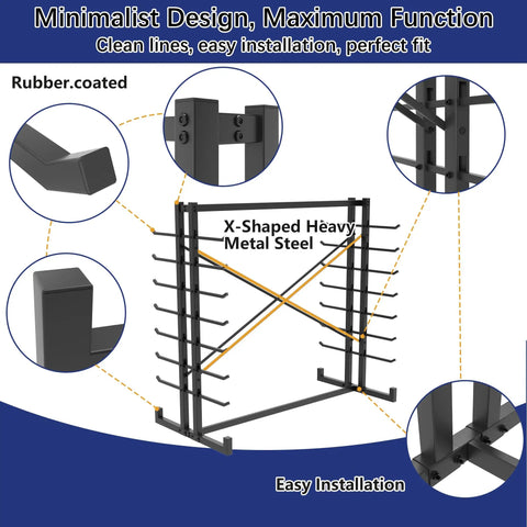 Rock Solid Double Sided Lumber And Pipe Storage Rack With Reinforced Cross Bracing Holding Two Thousand Pounds, showing X-shaped heavy metal steel design.