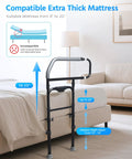 Bedside Safety Rail for Seniors and Recovery Adjustable Bed Assist Rail with Retractable Height Fits Thick Mattresses Supports Up to 300 Lbs Easy In and Out Fall Prevention Post Surgery Help next to bed with extra thick mattress sign.
