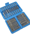 Awesome 50 Piece Extra Long Security Bit Set With Magnetic Holder For Tough Drilling Jobs Featuring Multi Sizes Hex Torq Clutch Spline And Flat Square Bits Perfect Anytime You Need Serious Power And Precision In Your Drill Driver Kit Gear blue plastic case with assorted vanadium steel security bits