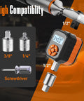Half Inch Digital Torque Wrench Adapter Set With Buzzer And LED Indicator, 17 To 340 Newton Meters, 12.54 To 250.8 Foot Pounds, Electronic Torque Adapter For Automotive Motorcycle And Car Repair, Precision Readouts, 1/2-inch drive with 1/4 and 3/8 adapters