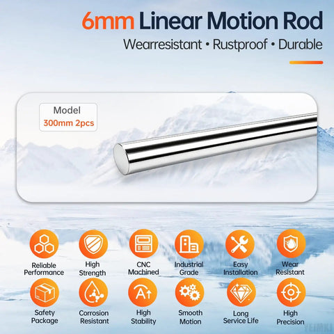 6MM X 300MM Linear Motion Rods Shaft Guides, chrome plated, wear-resistant, suitable for CNC machines and DIY projects.