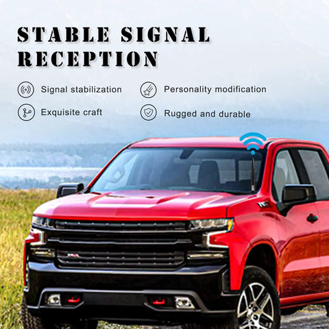 Red Chevy Silverado with Bullet Antenna For Trucks And SUVs Aluminum Short Mast Black Rugged Upgrade