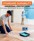 Clear Plastic Drop Cloths 10 Pack 9x12 Ft Tarp For Painting Protect Furniture Floors with painters using sheets on a floor.