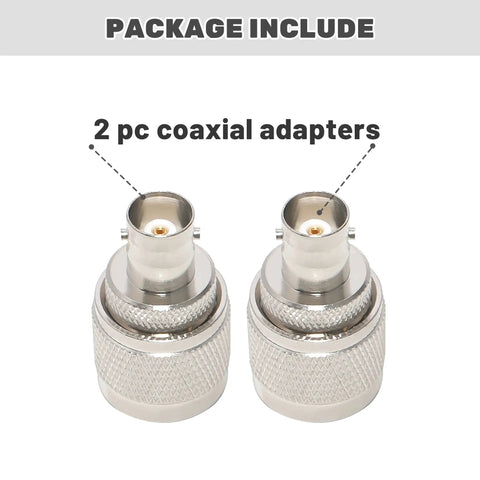 BNC Female To UHF Male PL259 RF Coaxial Adapter 2 Pack For CB Ham Radios, silver finish, on white background with label