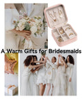 Bridesmaids with pink Compact Travel Jewelry Case For Women Grab And Go Style, Waterproof PU Leather With Soft Flannel Lining, Tiny 3.9x3.9x2 Inch Organizer.