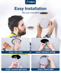Installation steps for Six Inch 3CCT Ultra Thin LED Recessed Downlights With Junction Box, featuring cut, connect, and mount process.