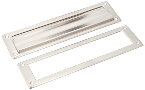 Steel Mail Slot With Satin Nickel Finish, Spring Loaded Front Plate, Interlocking Flap For Tight Closure, 11 Inch Wide By 2.3 Inch High Slot
