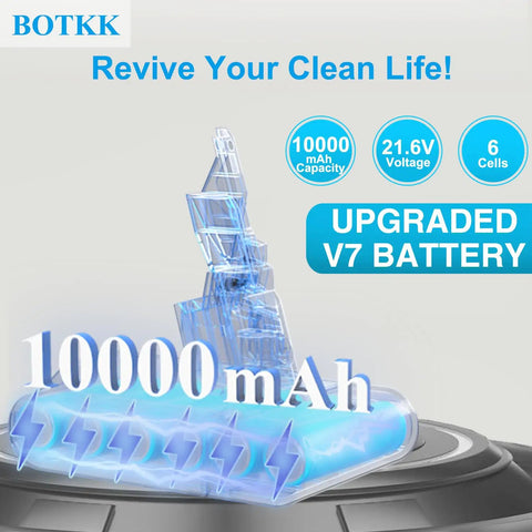 Rock Solid 10000mAh Replacement Battery For Dyson V7 Cordless Vacuum Sv11 graphic showing battery specs 10000mAh, 21.6V, 6 cells.