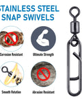 Heavy Duty Fishing Clips With Swivels Set Including Barrel Swivels, Quick Change Lure Snaps, Stainless Steel Tackle Connectors