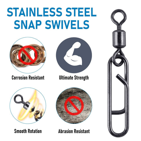 Heavy Duty Fishing Clips With Swivels Set Including Barrel Swivels, Quick Change Lure Snaps, Stainless Steel Tackle Connectors