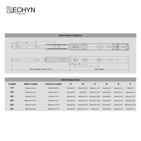 Heavy Duty 18 Inch Drawer Slides Set With Soft Close And Full Extension 3 Fold Ball Bearing Rails diagram and dimensions