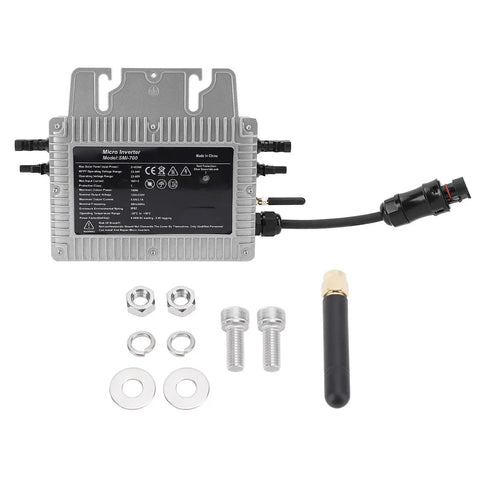 Ready To Roll 700W Micro Inverter With Mppt Pure Sine Wave Tech Built For Balcony Solar Builds And Easy Battery Hookup Across 12V Or 24V Rigs For Top Shelf Energy Output with accessories.