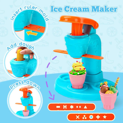 3 In 1 Dough Set With 59 Pieces For Kids Ages 3 And Up Ice Cream Maker Noodle Machine Burger Maker Kitchen Creations Craft Kit Fun Food Play Toys
