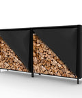 8ft Heavy Duty Firewood Rack With Weather Resistant 600D Oxford Cover for indoor outdoor use, steel frame holds a face cord of firewood