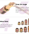 Close-up of 122 Piece Wood Insert Nut Kit with zinc-plated hex sockets and various sizes for soft wood projects.