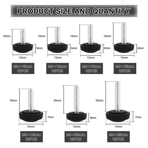 70 Piece M4 Thumb Screws Set With Knurled Grip Knobs And Mounting Screws 7 Sizes From M4x10mm To M4x25mm In Durable Storage Box