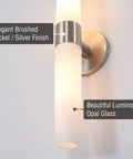 Duo 21 Inch Modern Wall Sconce With Frosted Glass Cylinder Shades Linear Two Light Silver Wall Light In Brushed Nickel Finish