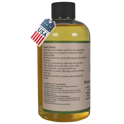 Straight Up Top Shelf Refined Walnut Oil For Wooden Kitchen Items And Cutting Boards 9 Fl Oz bottle with instructions.