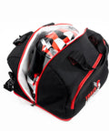 Fleece Lined Motorcycle And Racing Helmet Bag With Hidden Shoe Compartment Waterproof 600D Oxford Gear Carrier shown with helmet inside