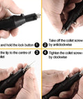 Totally Versatile 108 Piece Engraving Tool Kit usage guide for Electric Corded Micro Engraver Etching Pen assembly steps.