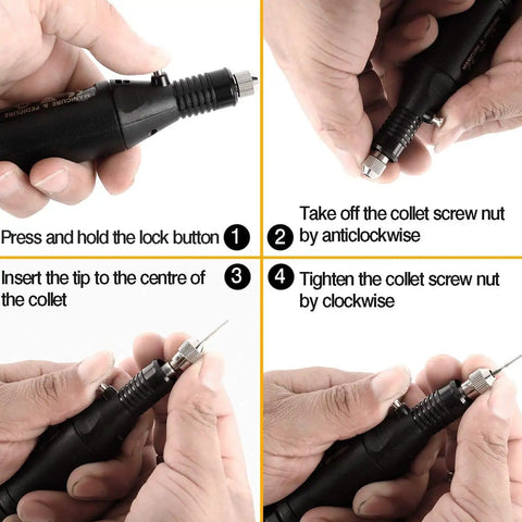 Totally Versatile 108 Piece Engraving Tool Kit usage guide for Electric Corded Micro Engraver Etching Pen assembly steps.