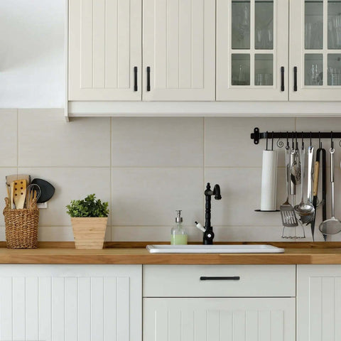 Kitchen with cabinets featuring 2 Pack Matte Black Cabinet Pulls, 3 Inch Hole Centers, Aluminum Kitchen Drawer Handles visible