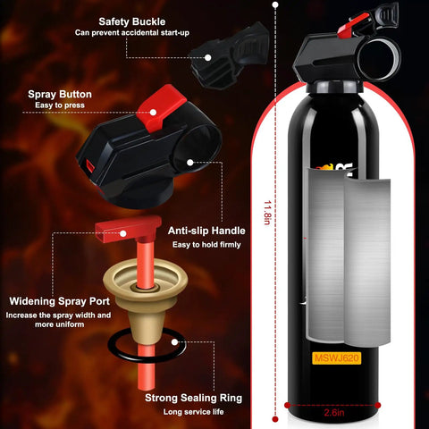 Portable Home Fire Extinguisher Kit 8 In 1 A B C K 620ml With Mounting Bracket featuring safety buckle and spray button